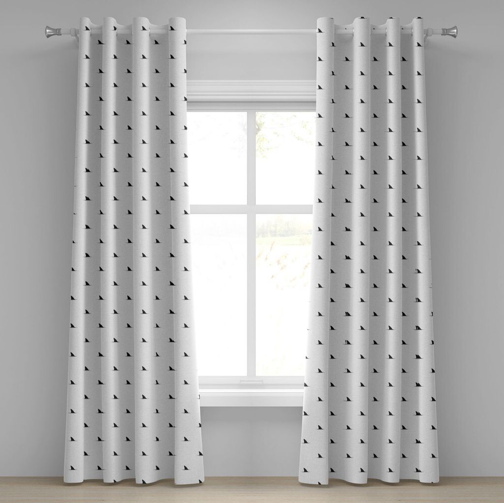 ABAKUHAUS Meerestiere Ösenvorhang, Muster Von Haifischflosse Speedy Fish Jagd Minimalistic Design Artwork Druck, Dekorative 2-Panel-Fenstervorhän...