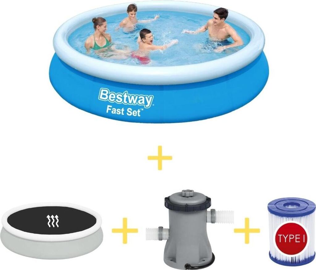 Bestway Pool - Fast Set - 366 x 76 cm - Inklusive Solarsegel, Filterpumpe & Filter