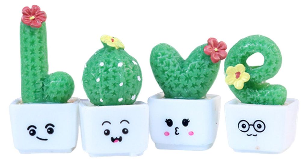 4-8-teiliges Set Mini-Topfkaktus-Ornamente mit Cartoon-Ausdruck „LOVE“ in Form eines Kaktus-Pflanztopfs, Statuenfiguren, Dekoration für Zuhaus...