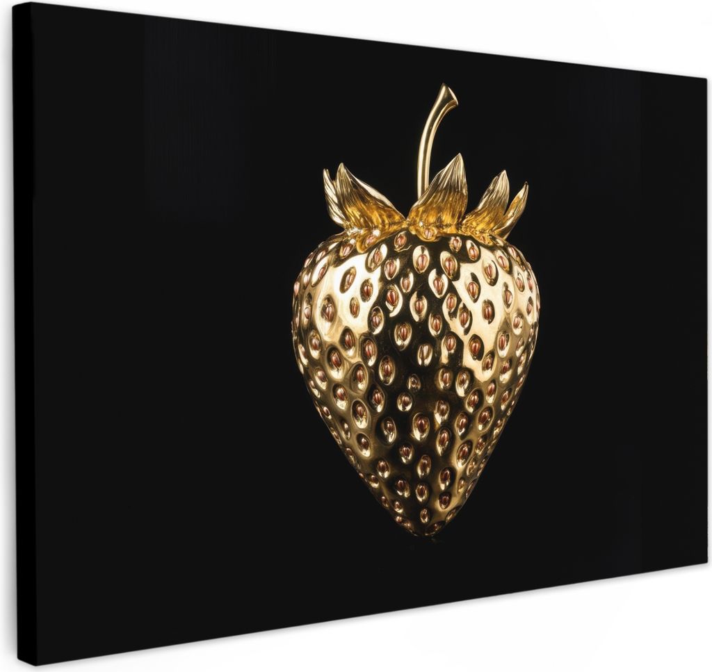 Leinwand Bilder 60x40 cm - Gold - Erdbeere - Schwarz, Wandbilder, Wanddeko Wohnzimmer, Bild