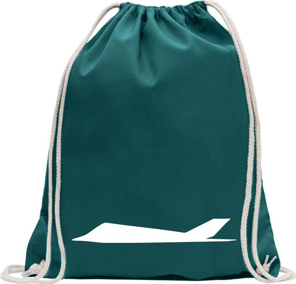 Kiwistar - Turnbeutel - petrol - Tarnkappenflugzeug Stealth - Fun Rucksack Sport Beutel Gymsack Baumwolle mit Ziehgurt