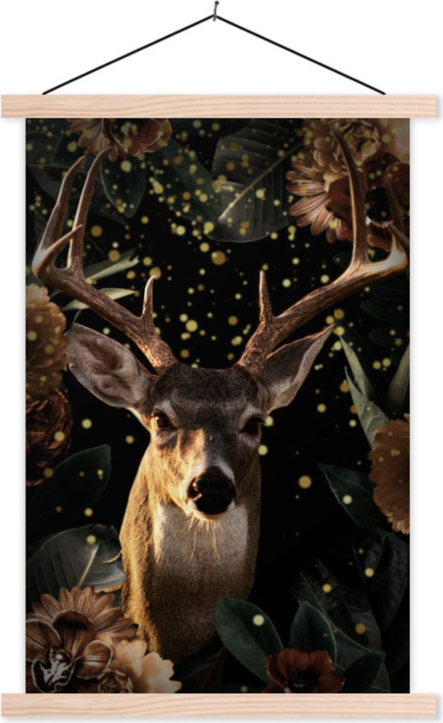 MuchoWow Textilposter Rehe - Pflanzen - Blumen 40x60 cm mit holzfarbenen Rahmen - Poster