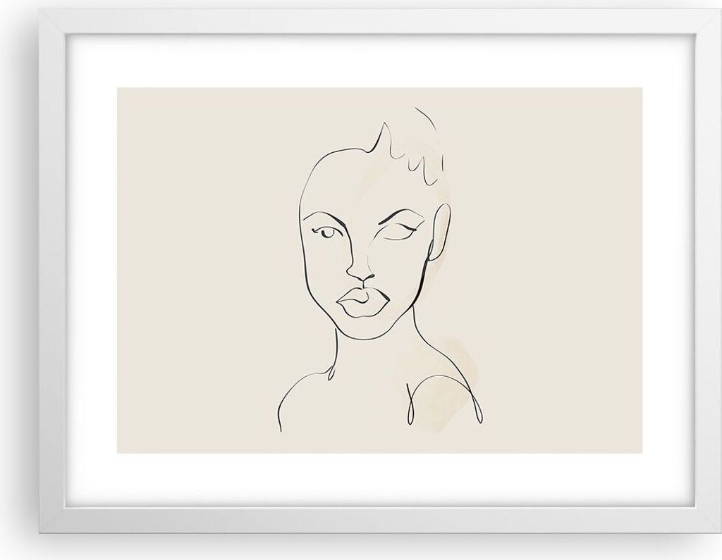 Gerahmtes Poster - Weißer Rahmen - Porträt Afro Skizze - 40x30 cm - Wand Bild - Wanddeko - Wandbilder - Kunstposter - Wandposter - Bilderrahmen -...