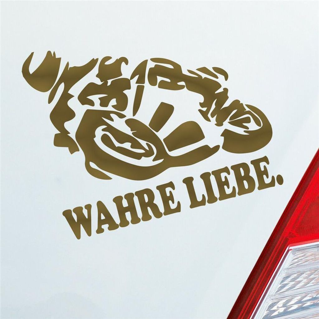 Auto Aufkleber Motorrad Wahre Liebe Moped Bike Mopped JDM 12x10 cm Gold Sticker Heckscheibenaufkleber