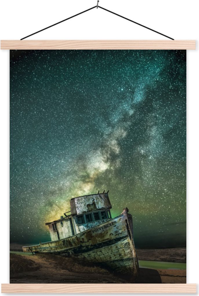 MuchoWow Textilposter Boot - Alt - Sterne 40x53 cm mit holzfarbenen Rahmen - Schlafzimmer