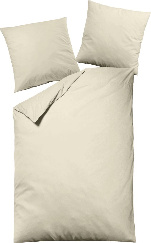 1B Dormisette by JACK Linon / Renforcé Bettwäsche 135x200cm 2 tlg. Unifarben Uni Grau / Grün / Creme, Farbe:Creme