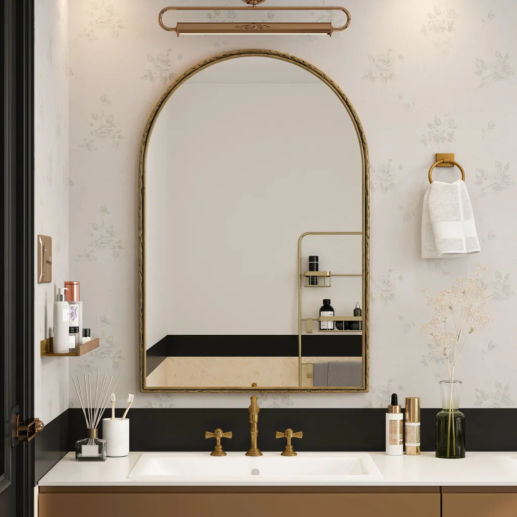 Specchio Bagno ad Arco Argento AIORBER 61x91 - Cornice Ferro Anti-Ruggine
