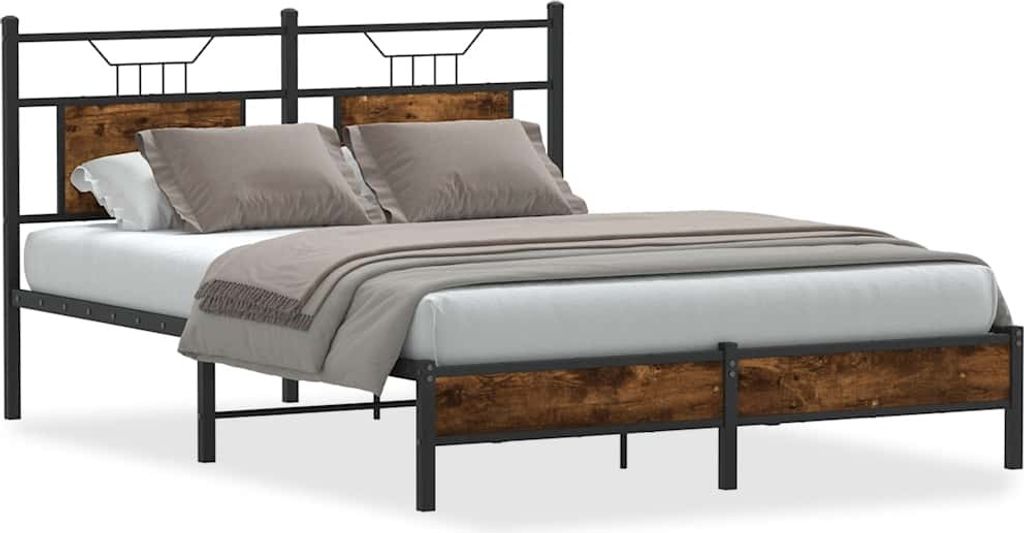 Bettgestell ohne Matratze Räuchereiche 137x190 cm Holzwerkstoff