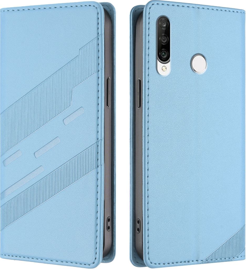 Hülle für Huawei P30 Lite, Kunstleder Brieftaschen Handyhülle mit Kartenfach und Standfunktion Hellblau
