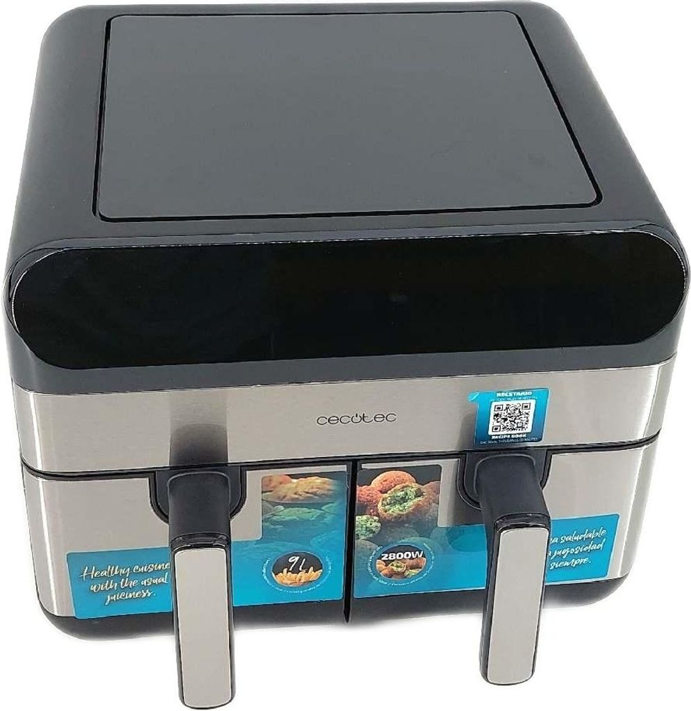 Cecotec Advance 9000, Heißluftfritteuse, 9 l, 30 °C, 200 °C, Doppel, Schwarz, Edelstahl