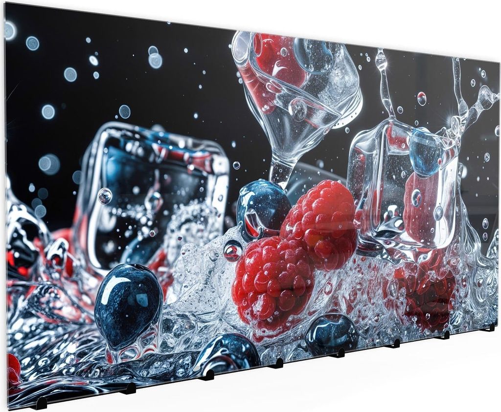 Wandgarderobe mit Magnetwand & Memoboard aus Glas Beeren Eiswürfel
