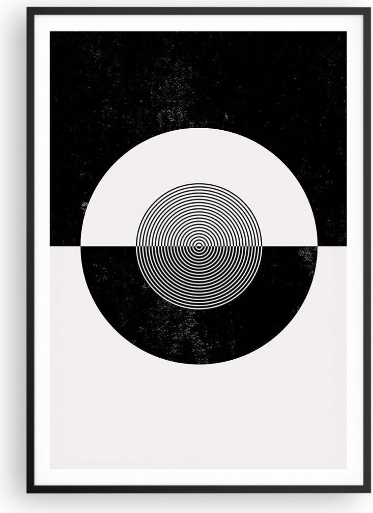 Gerahmtes Poster - Schwarzer Rahmen - Abstraktion Rad Schwarz und Weiß - 70x100 cm - Wand Bild - Wanddeko - Wandbilder - Wandposter - Bilderrahmen...