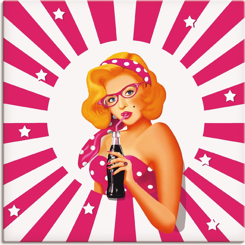 ARTland Leinwandbild Rockabilly Pin-up-Girl auf Streifen Größe: 40x40 cm