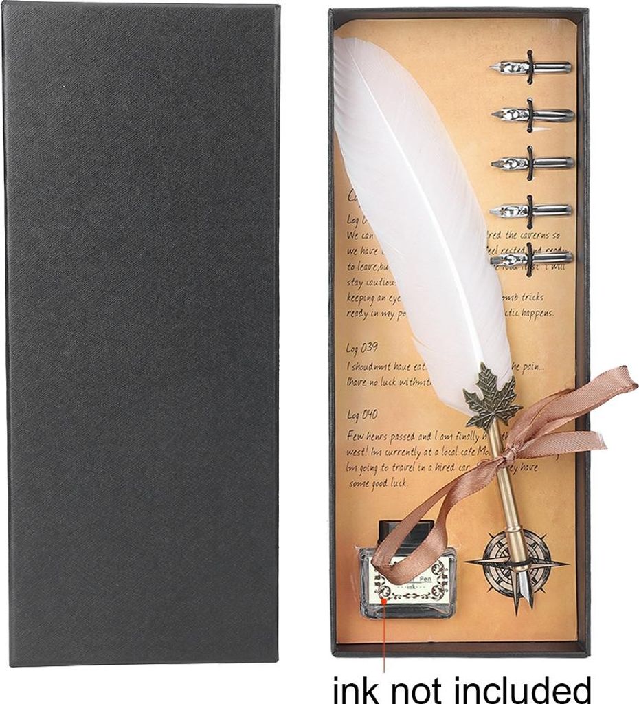 Retro -Metall -Stiftrohr Edelstahl Nibs Dip Schreibfeder mit Packbox (weiß)