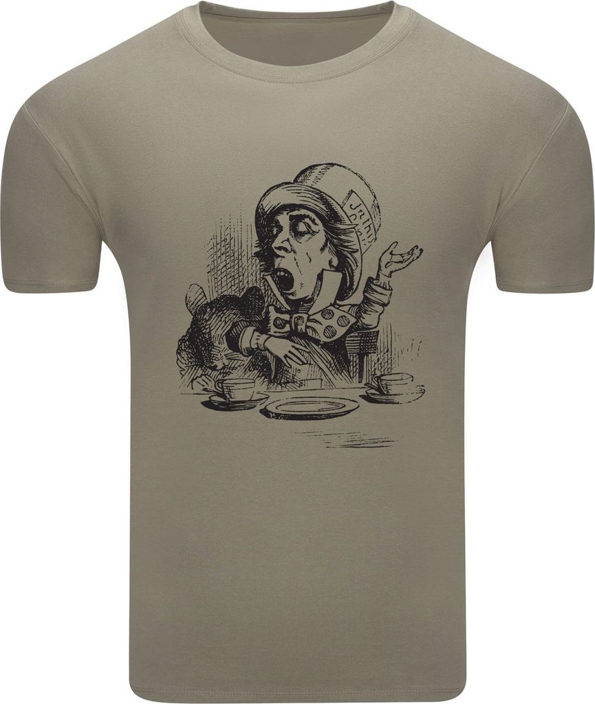 Diarbo Herren T-Shirt mit Aufdruck Alice im Wunderland Verrückter Hutmacher Khaki Gr.XXL