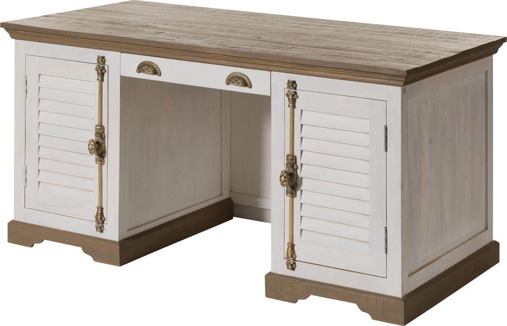 MASSIVMOEBEL24 Schreibtisch Mango 160x80x76 weiß lackiert TOULOUSE #120