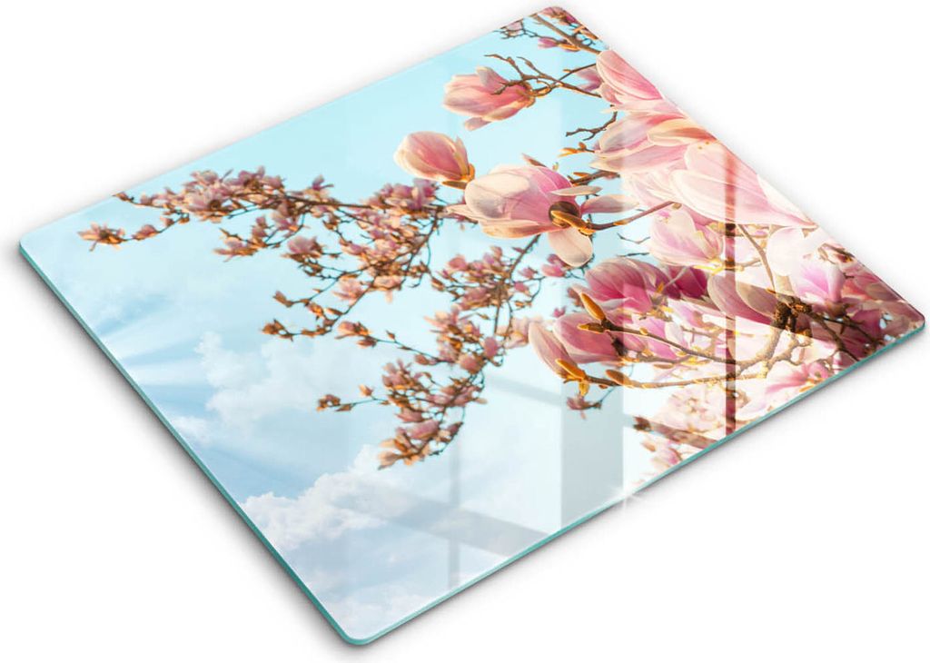 Glasschneideplatte - Herdabdeckplatte - 60x52 - Schneidebrett - Spritzschutz - Rosa Blumenbaum