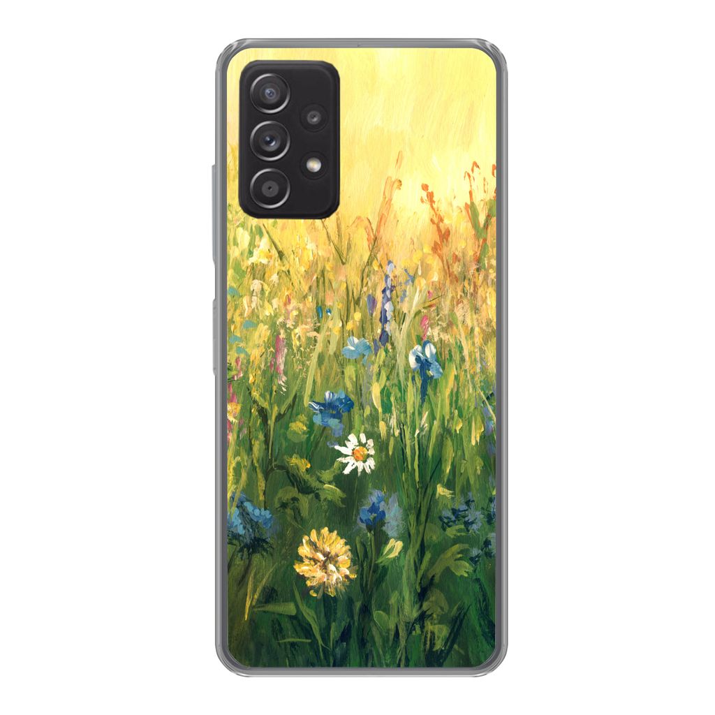 MuchoWow Handyhülle Schutzhülle Hülle für Samsung Galaxy A33 5G Blumen - Aquarell - Sonne Silikon Softcase Handy Hülle - Kartenhalter