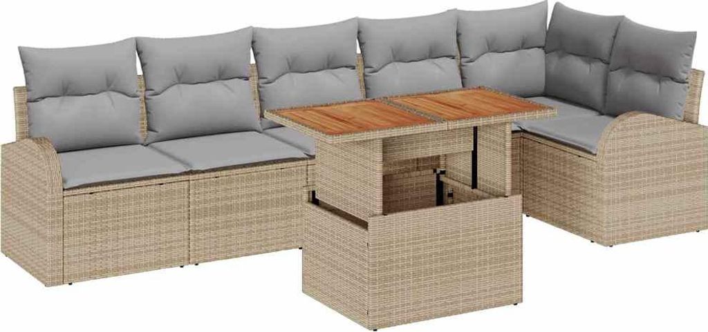 vidaXL Garten-Sofa-Set mit Kissen 7 pcs Beige und Hellgrau