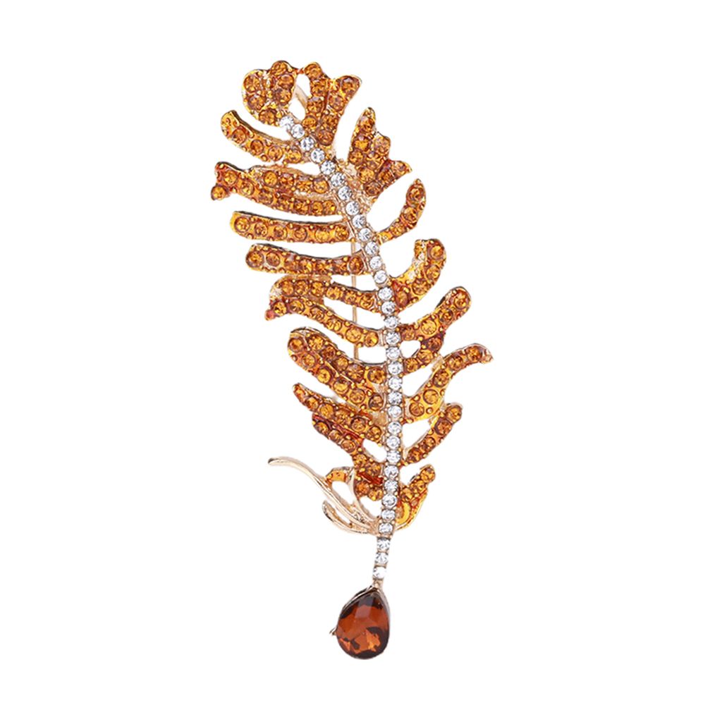 Brosche Pin Feder Strass Schmuck Shining Leaf Brosche Bekleidungszubehör-Gelb