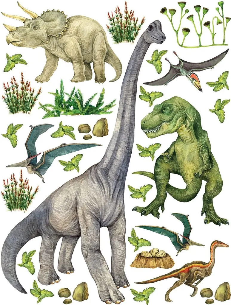 Sticker Dinosaures Vert Sanders & Sanders 85x65 cm - Adhésif Lavable