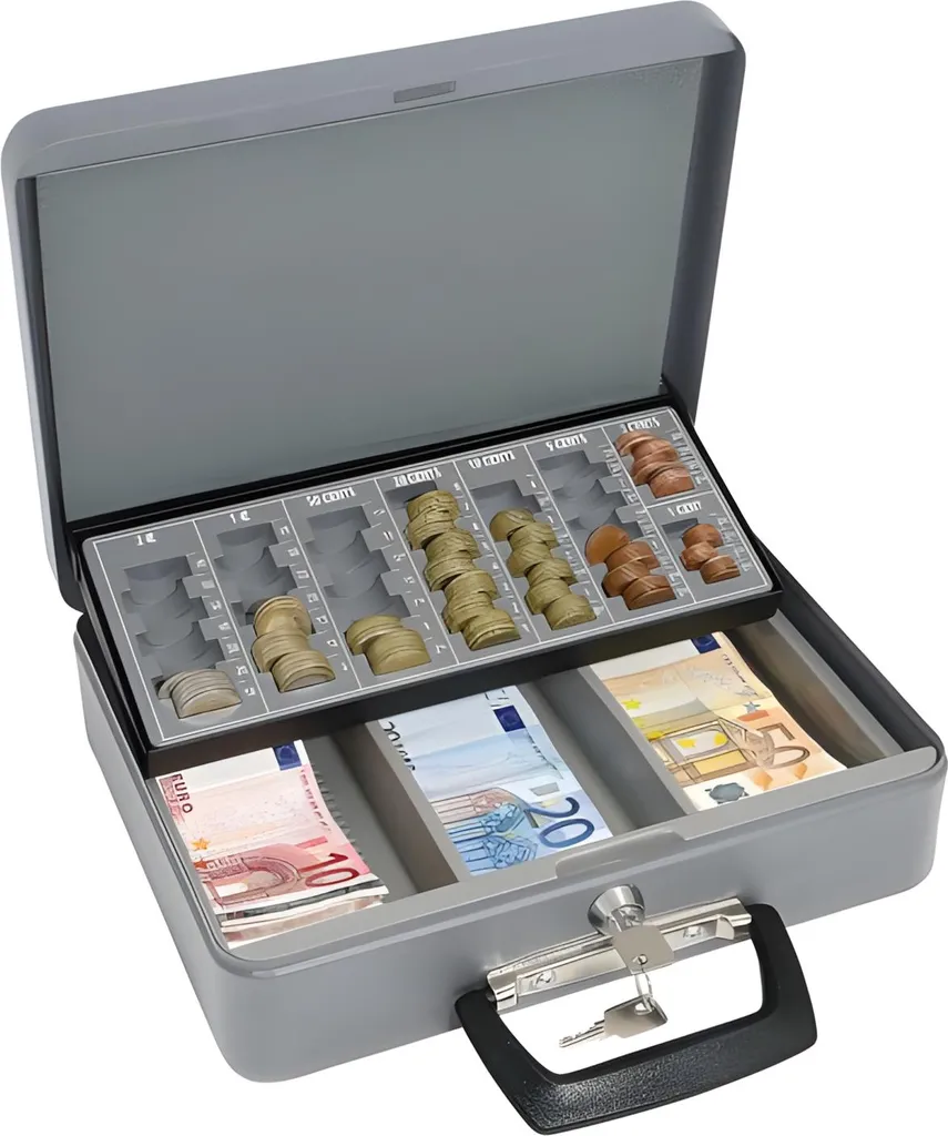 Caissette à monnaie en acier robuste 35 cm avec serrure de sécurité