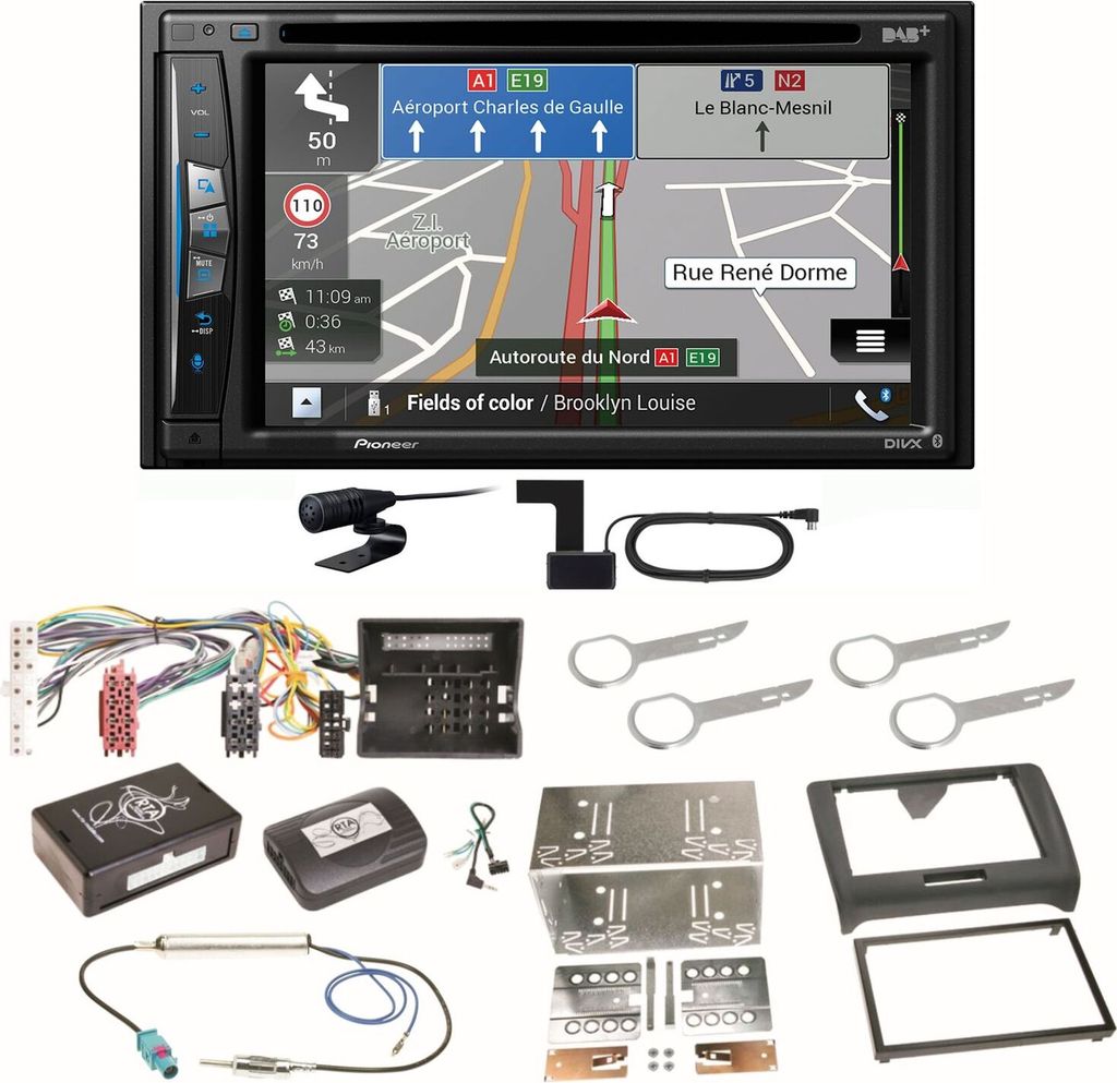 Pioneer AVIC-Z730DAB Navigation Bluetooth CD USB MP3 Einbauset für Audi TT 8J