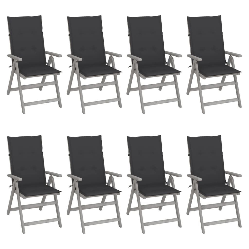 Möbel Verstellbare Gartenstühle mit Auflagen 8 Stk. Grau Akazienholz - Gartensessel 3075141