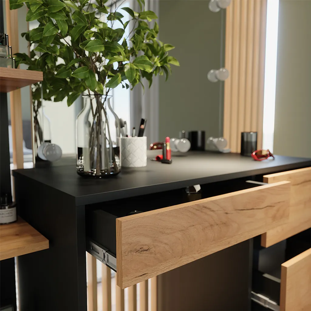 Table de Maquillage Anthracite avec Miroir et LED Vicco Sherry 90cm
