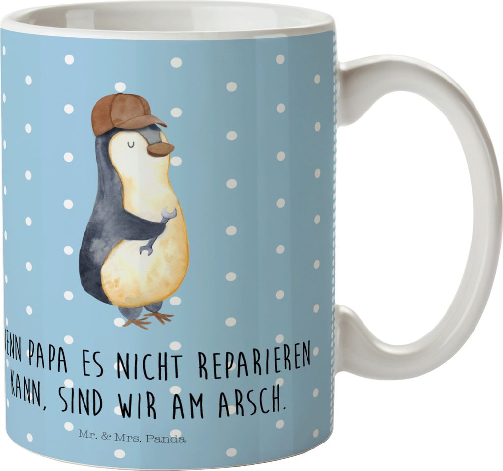Mr. & Mrs. Panda Camping Tasse Wenn Papa es nicht reparieren kann, sind wir am Arsch - Blau Pastell - Geschenk, Mehrwegbecher, Handwerker, Vatertag...