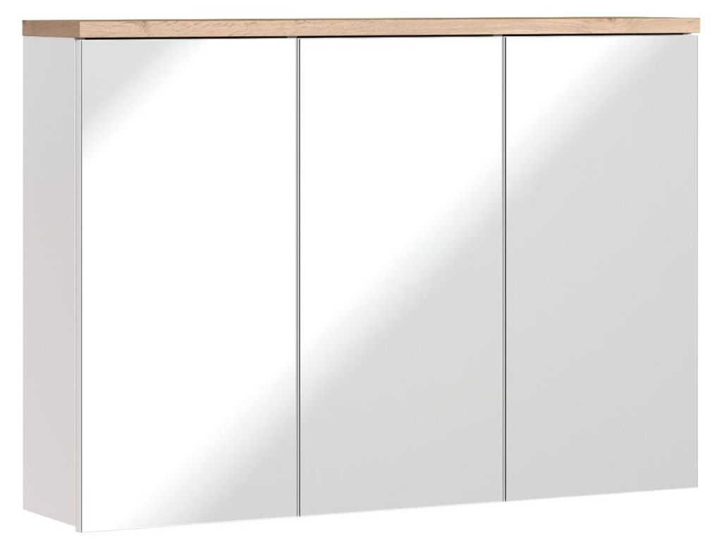 Möbel Badezimmer ERMANO – Helles Eichenholz und Hochglanzweiß – 100x69 cm – 3 Spiegeltüren – Zum Aufhängen