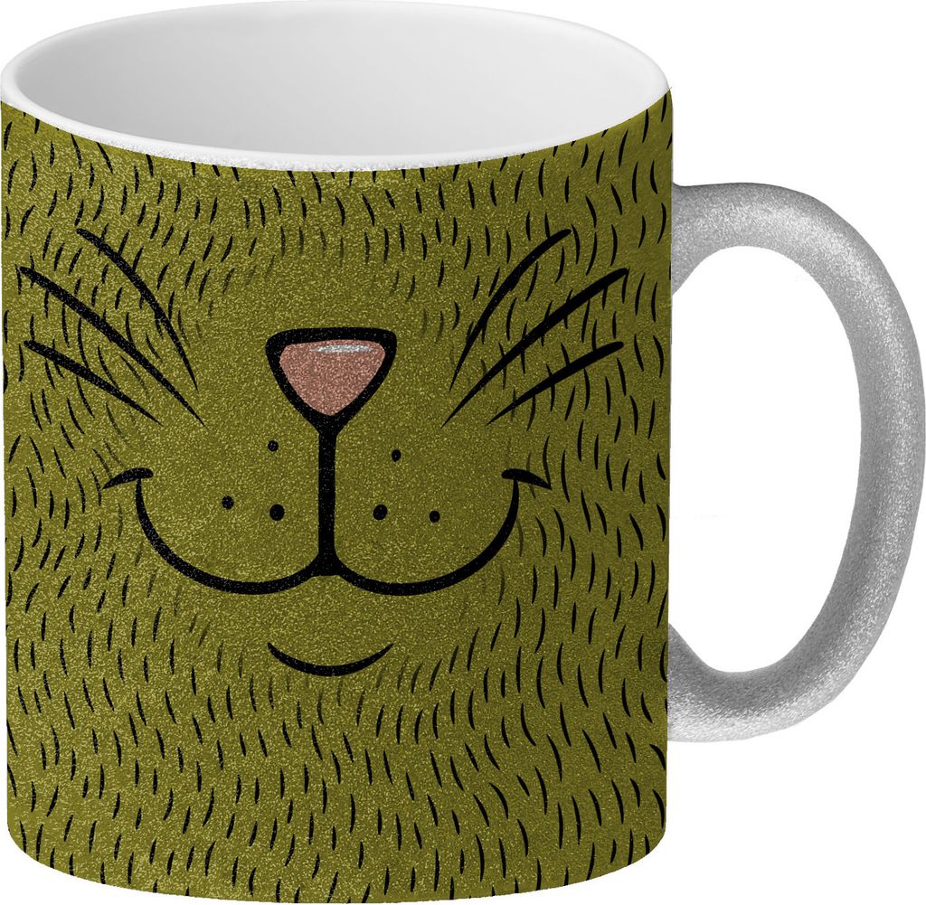 Katzengesicht Kaffeebecher mit süßem Lächeln einer Katze in orange