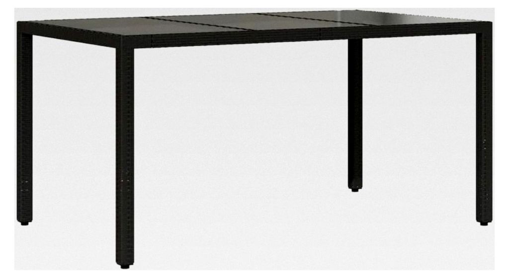 Gartentisch mit Glasplatte, Terrassentisch für Garten und Balkon, Schwarz Poly Rattan