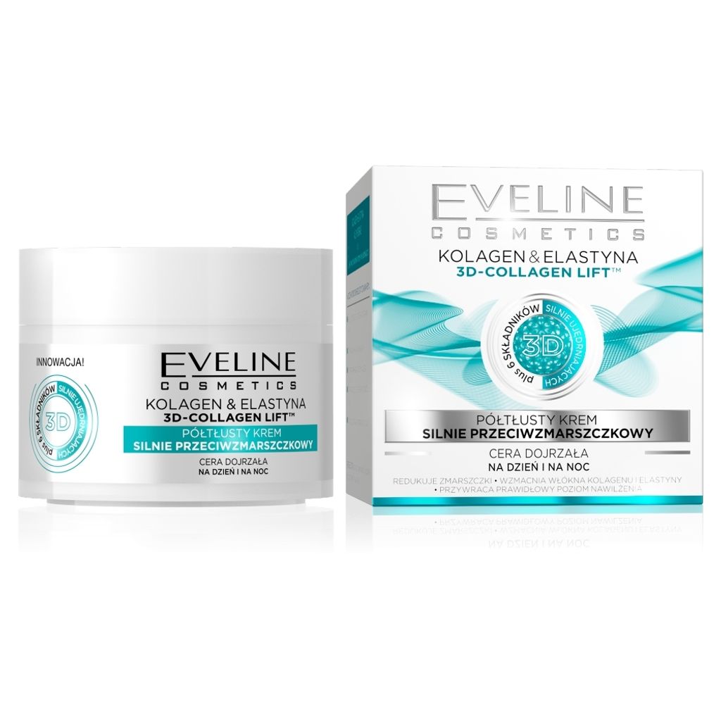 A product shot of a jar of Eveline cosmetics cream and its packaging.