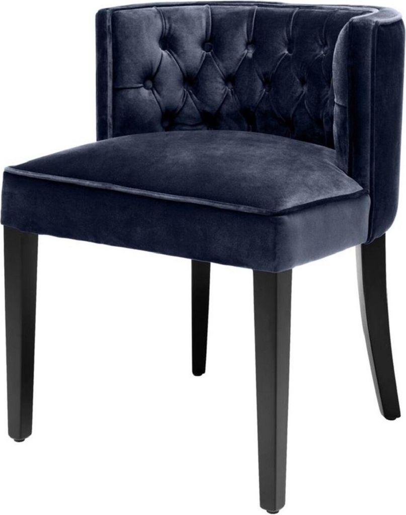 Casa Padrino Luxus Chesterfield Esszimmerstuhl Mitternachtsblau / Schwarz 60 x 58 x H. 77 cm - Esszimmermöbel