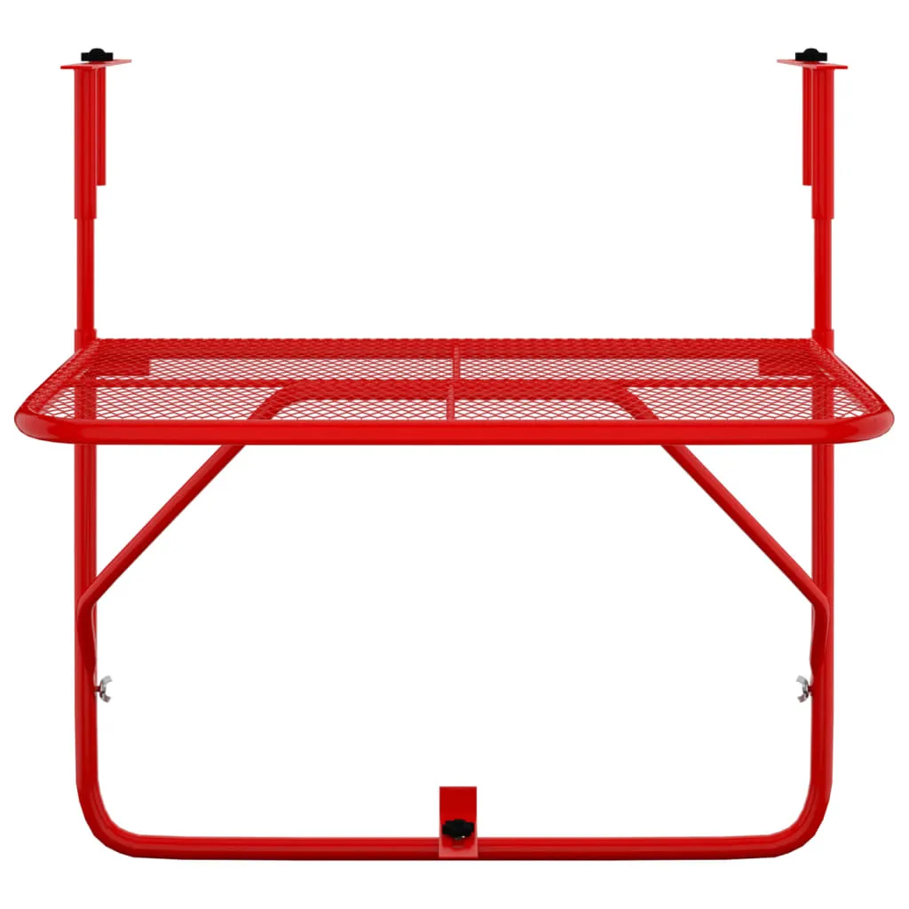 Table d'appoint acier rouge 60x40cm, robuste, idéale petits balcons