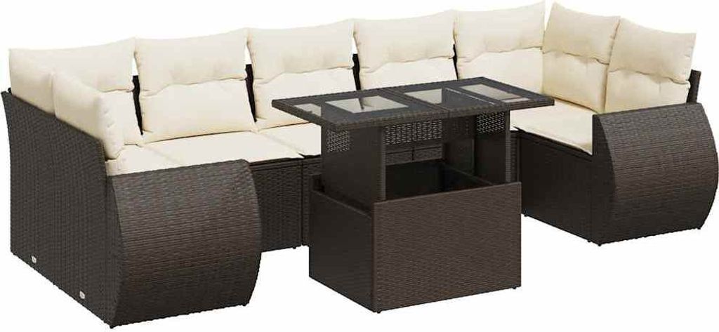 8-tlg. Garten-Sofagarnitur mit Kissen Braun Poly Rattan