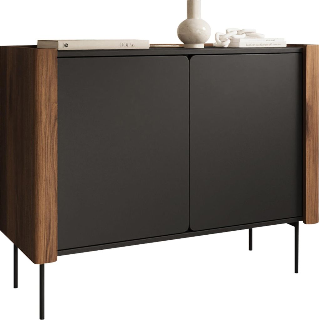 MIRJAN24 Kommode Wrap K105, Highboard mit zwei Drehtüren, Sideboard (Farbe: Nuss Warmia / Schwarz)