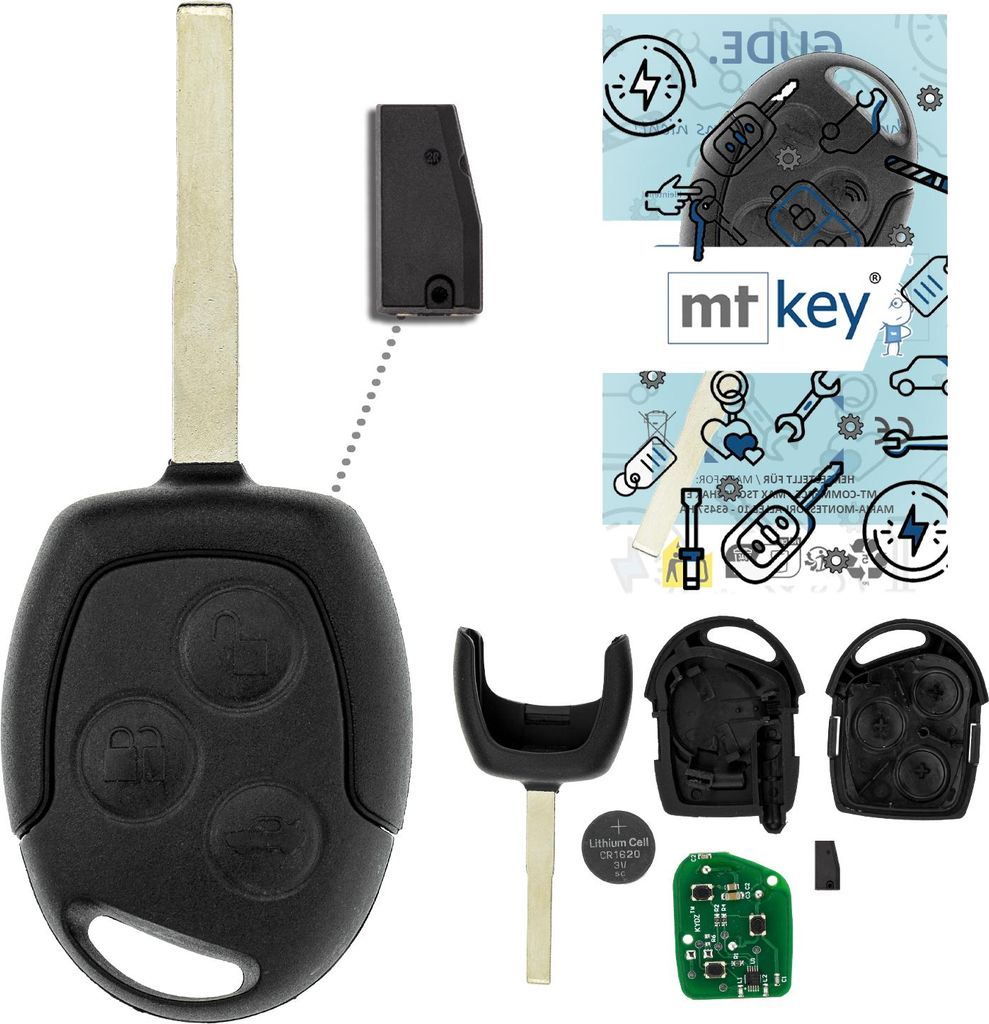MT-KEY Funk Schlüssel HU101 ID63 434MHZ Autoschlüssel kompatibel mit Ford C-MAX I Edge I Fiesta VI Focus II Galaxy II Mondeo IV S-Max I F150 F250