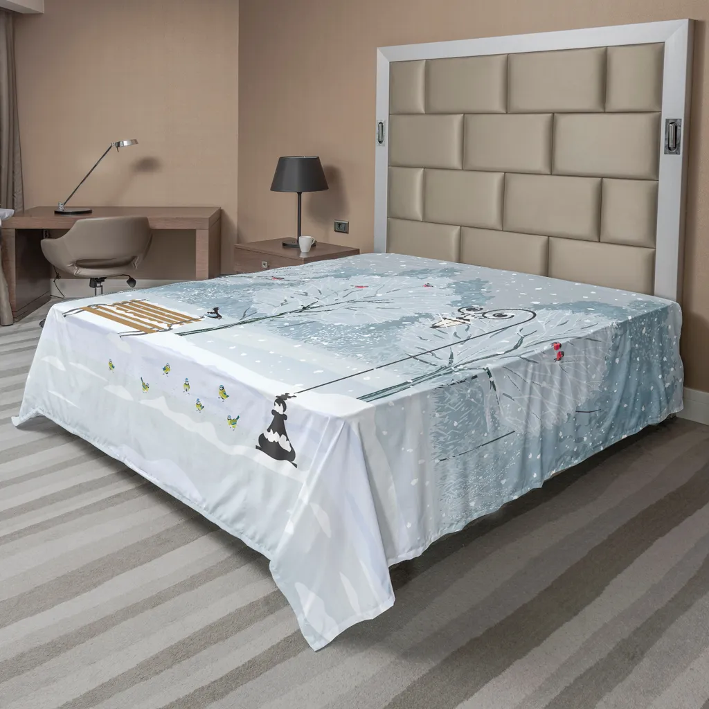 Linge de lit de Noël : Drap plat décoratif 260x228cm Bleu et Blanc