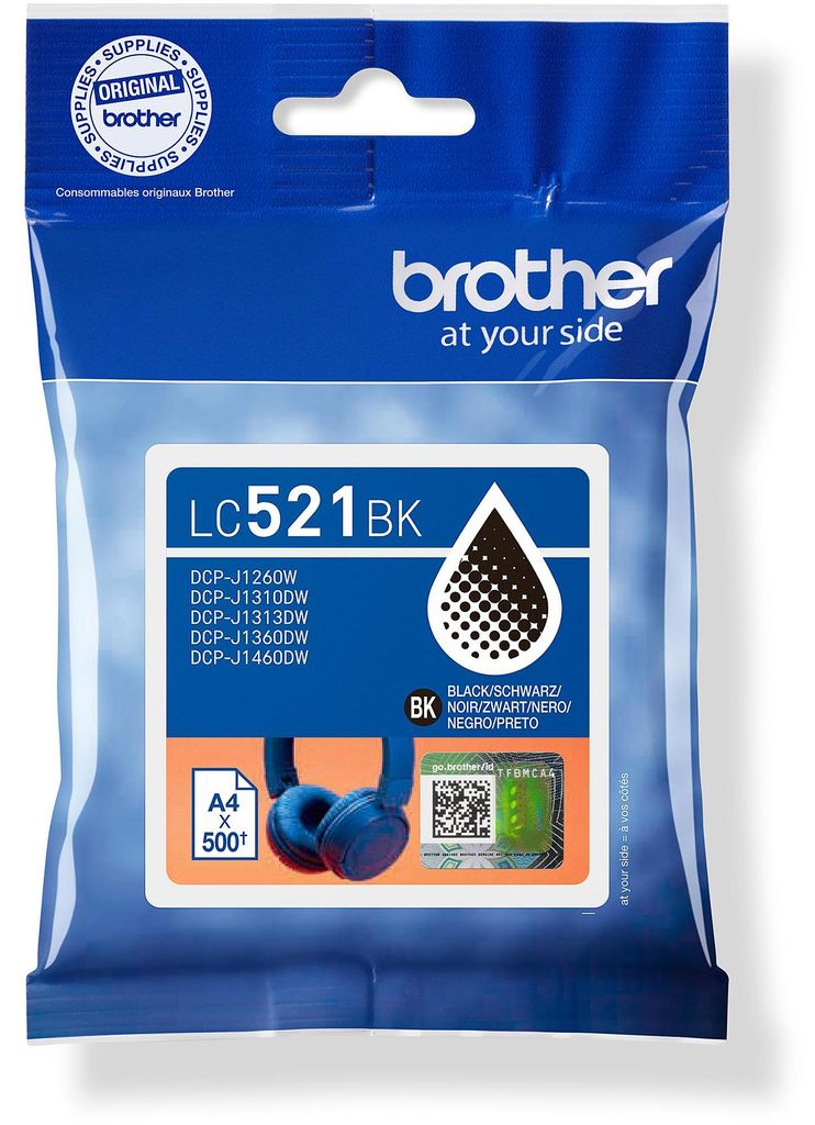 Brother LC521BK, Schwarz, 1 Stück(e), 500 Seiten, Produktbild 