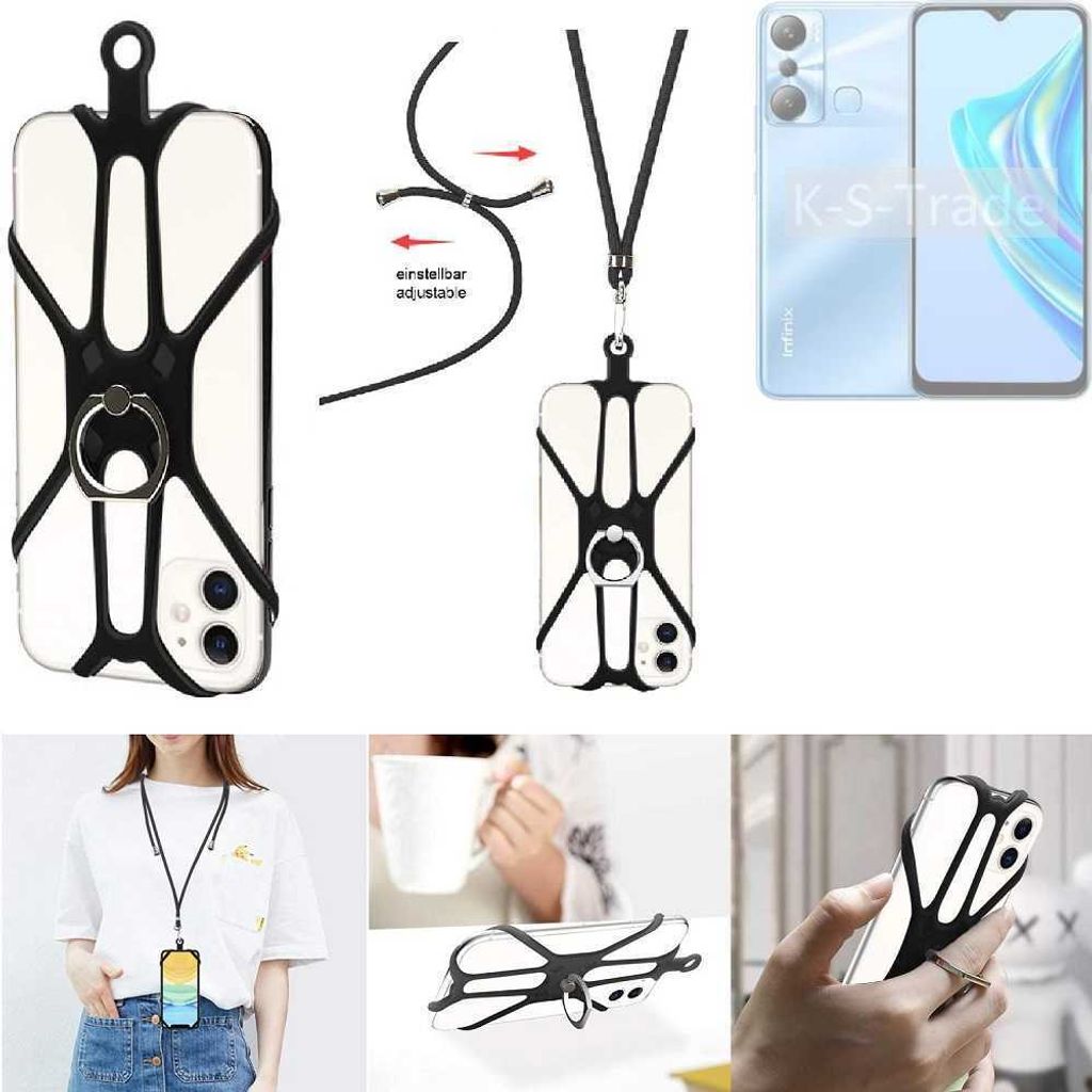 K-S-Trade 3in1 Handykette Handyband Handykordel Halsband Smartphone-Ring Handy-Ring kompatibel mit Infinix Hot 20i Fingerhalterung Handyring