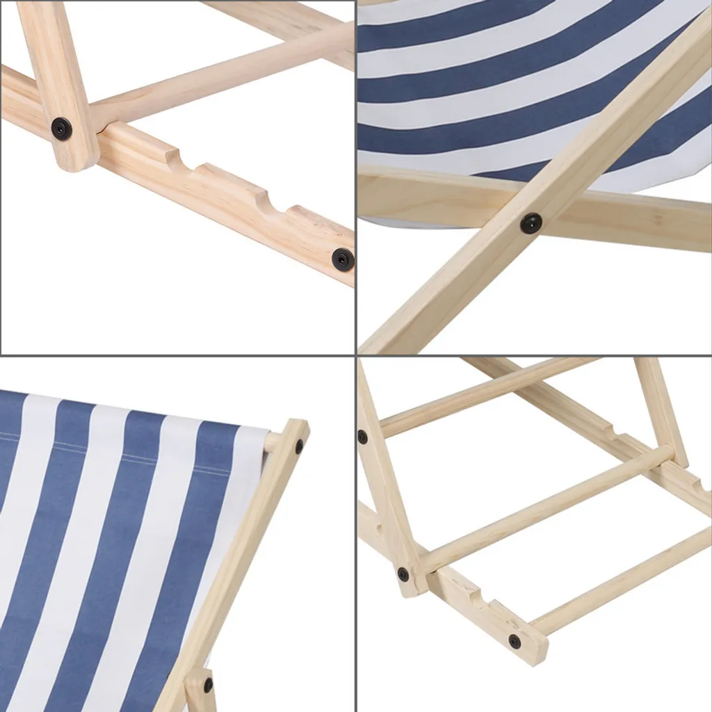 Sedia da Sole SWANEW Legno Pieghevole per Famiglia: Blu e Bianco - 6