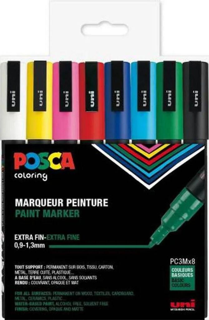 POSCA PC-3M, Mehrfarbig, Mehrfarbig, 8 Farben, Fein, 0,9 Produktbild 