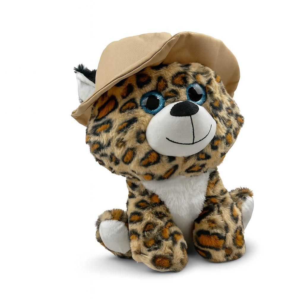 Plüschtier Leopard 30 cm mit Mütze – Weiches Kuscheltier, Stofftier