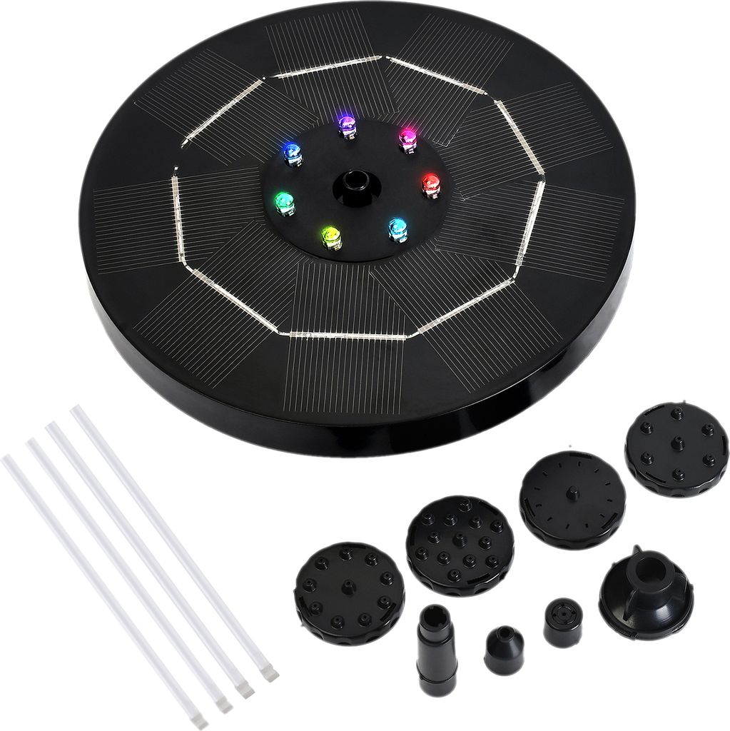 3,5-W-LED-Solarbrunnenpumpe mit buntem Verlaufslicht, 1800-mAh-Akku, 6 Duesen, Vogeltraenke-Springbrunnenpumpe fuer Vogeltraenke, Gartenteich, Terr...