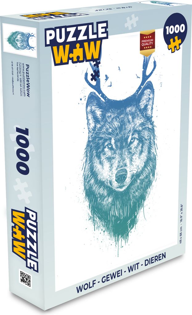 MuchoWow Puzzle 1000 Teile Wolf - Geweih - Weiß - Tiere - Spielzeug - Alt und Jung - Spiele - Puzzeln