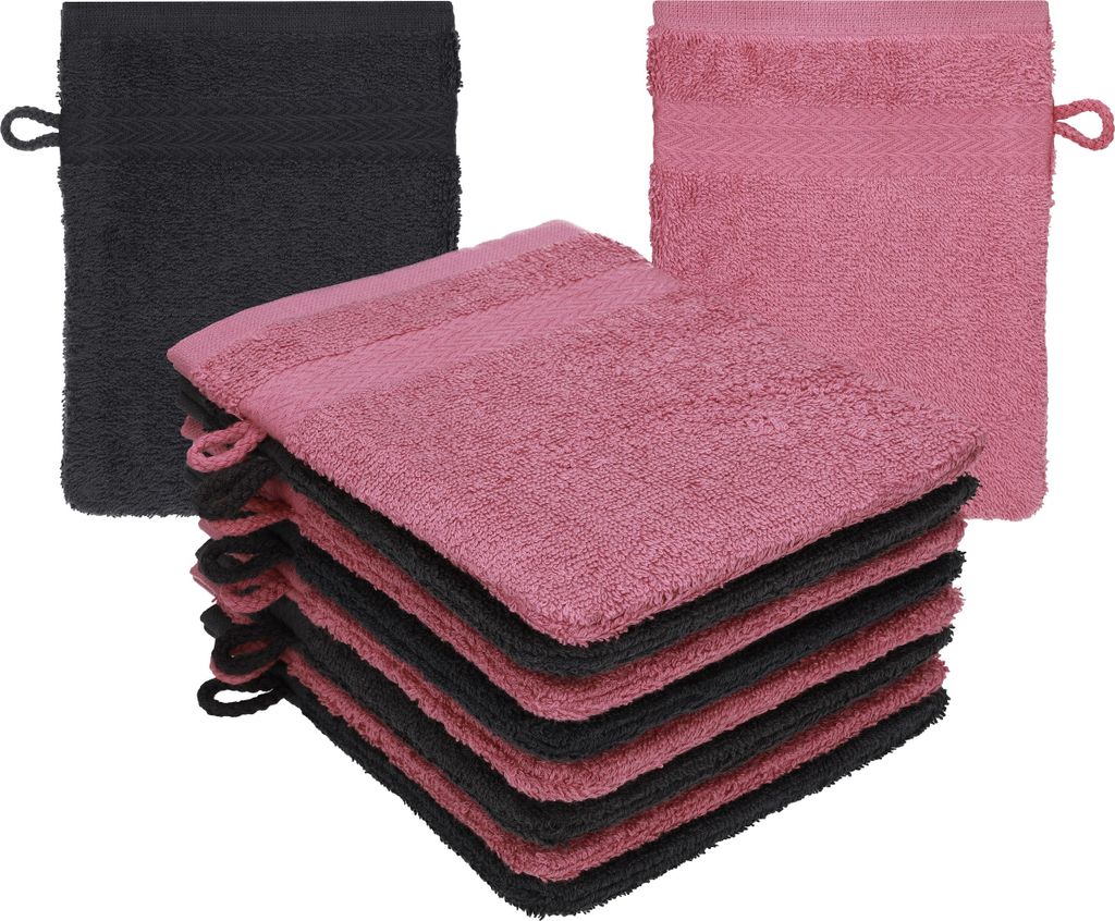 Betz 10 Stück Waschhandschuhe 16x21 cm PREMIUM 100% Baumwolle Farbe: graphit - beere