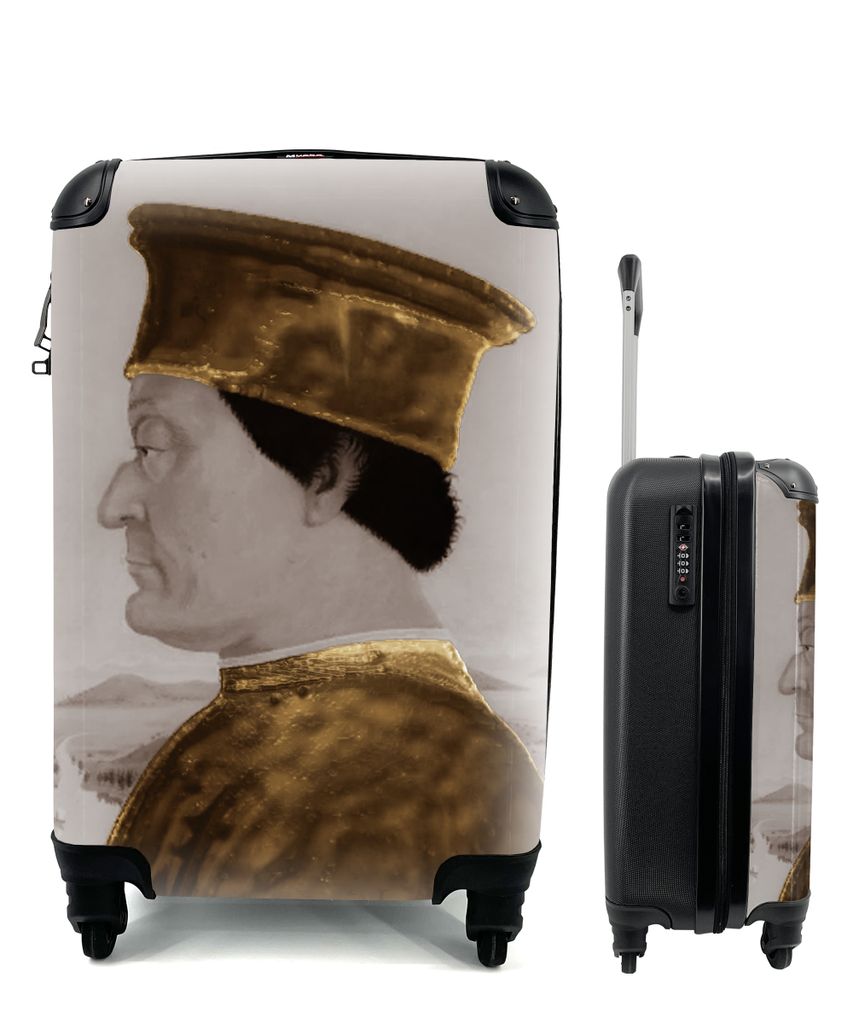 MuchoWow Koffer Handgepäck Trolley Rollkoffer Kleine Reisekoffer mit 4 Rollen - Federico da Montefeltro - Piero della Francesca - Gold - Cabin S...