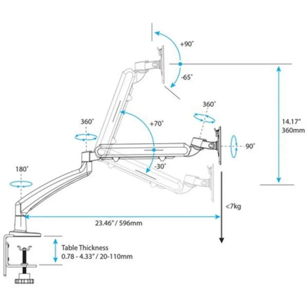Bras de Fixation Écran Orientable et Support Table en Acier avec Clips